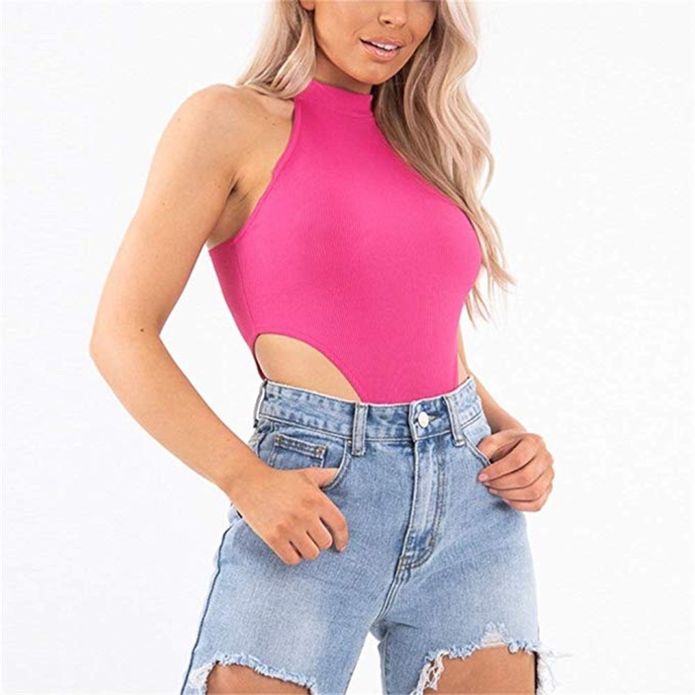 Bodysuit High Cut Bodycon Bodysuit Leotard Pink